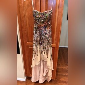 Sherri Hill Cream Sequin High Low Elegant Dress